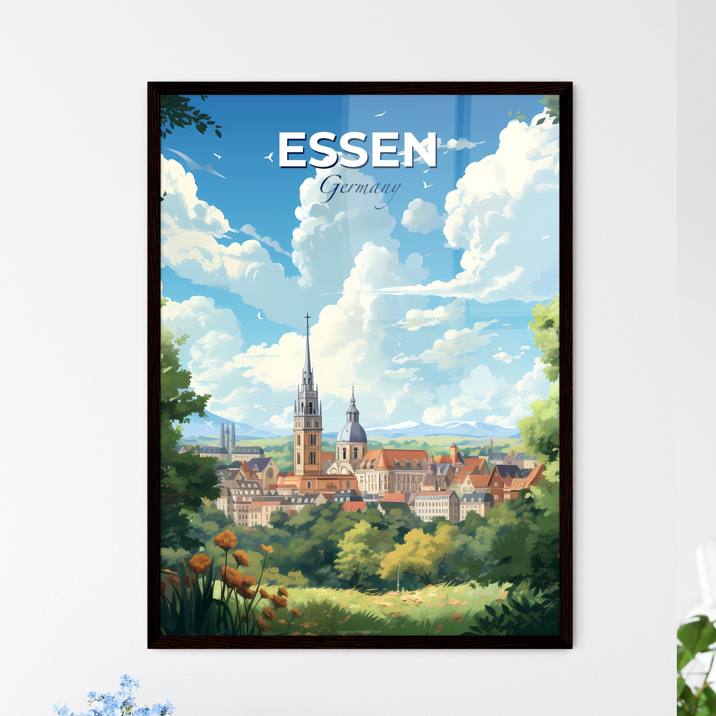 Essen Germany Skyline - A City With A Tower And Trees - Customizable Travel Gift