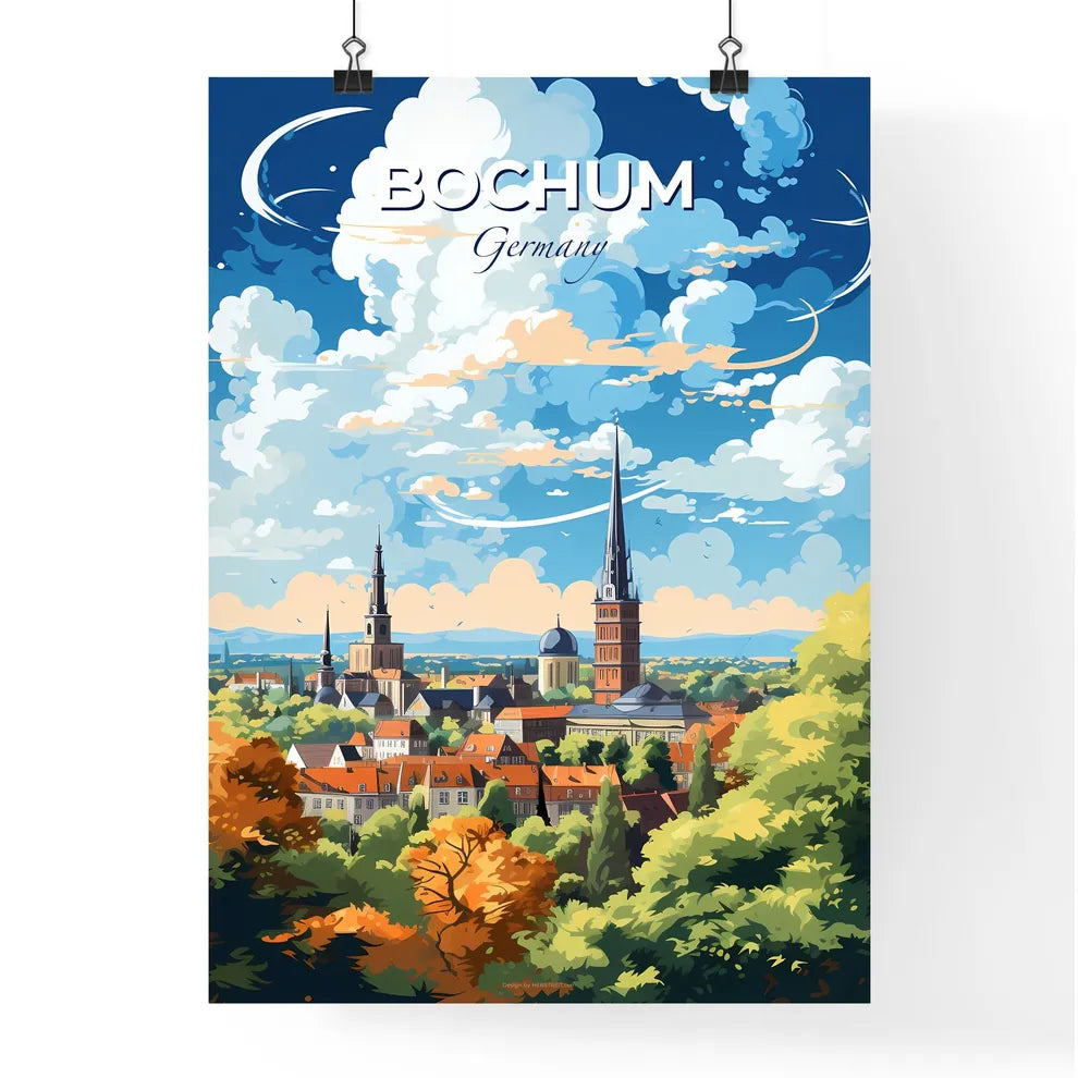 Bochum Germany Skyline - A City With Trees And Buildings - Customizable Travel Gift