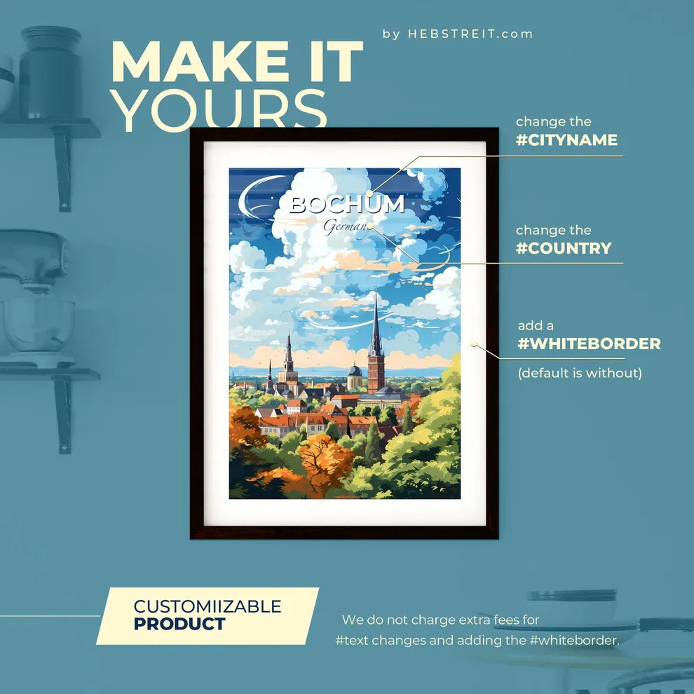 Bochum Germany Skyline - A City With Trees And Buildings - Customizable Travel Gift