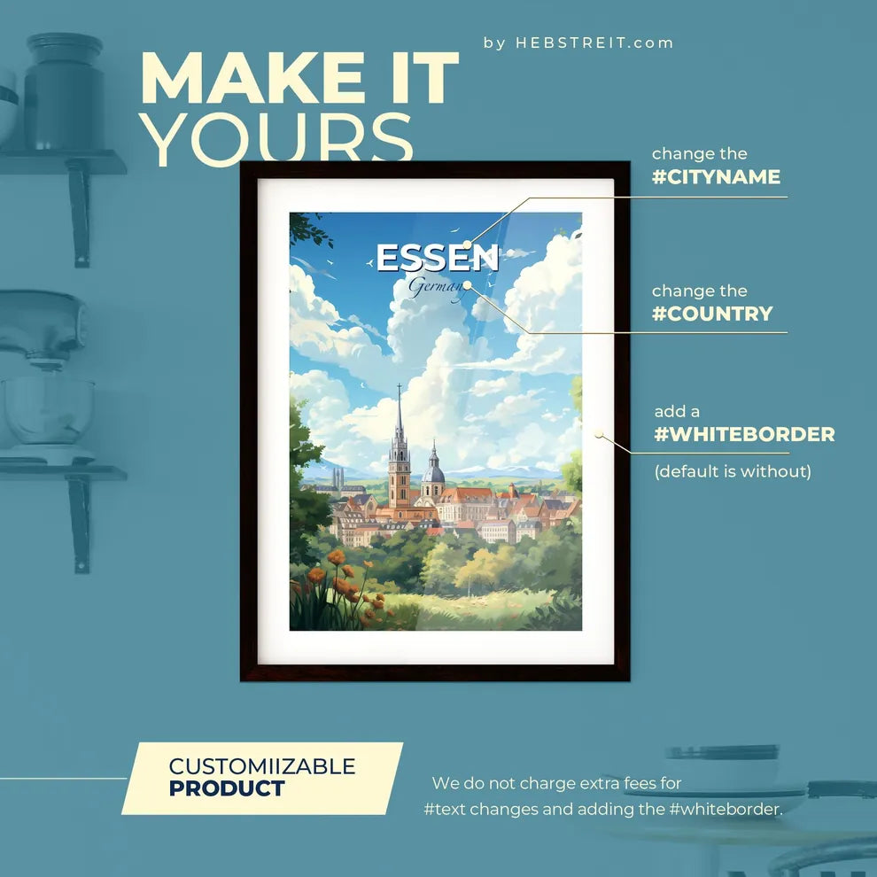 Essen Germany Skyline - A City With A Tower And Trees - Customizable Travel Gift