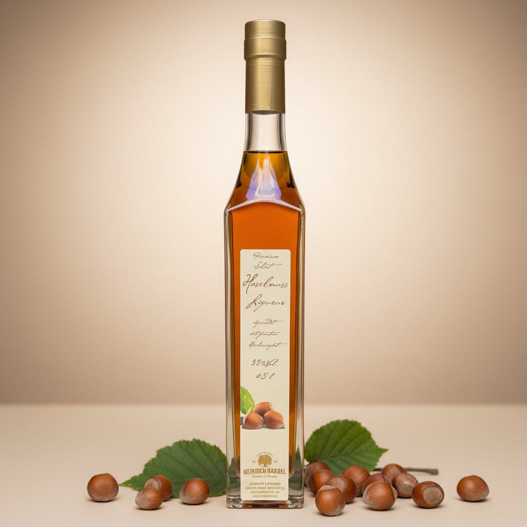 Haselnuss Likör 0,5 l (33 % Vol.) – Premium Haselnusslikör in edler Glasflasche von Heinrich Habbel, aromatischer Nusslikör als Geschenkidee und Feinkost Spezialität aus Deutschland