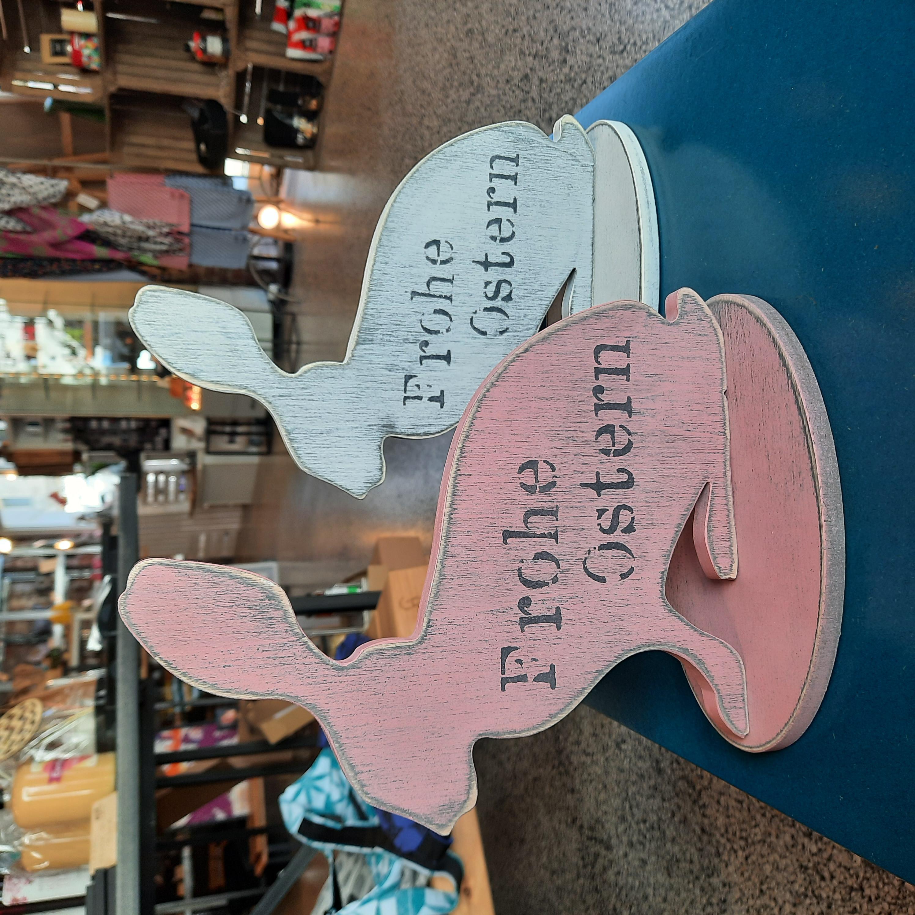 Hasen aus Holz "Frohe Ostern"