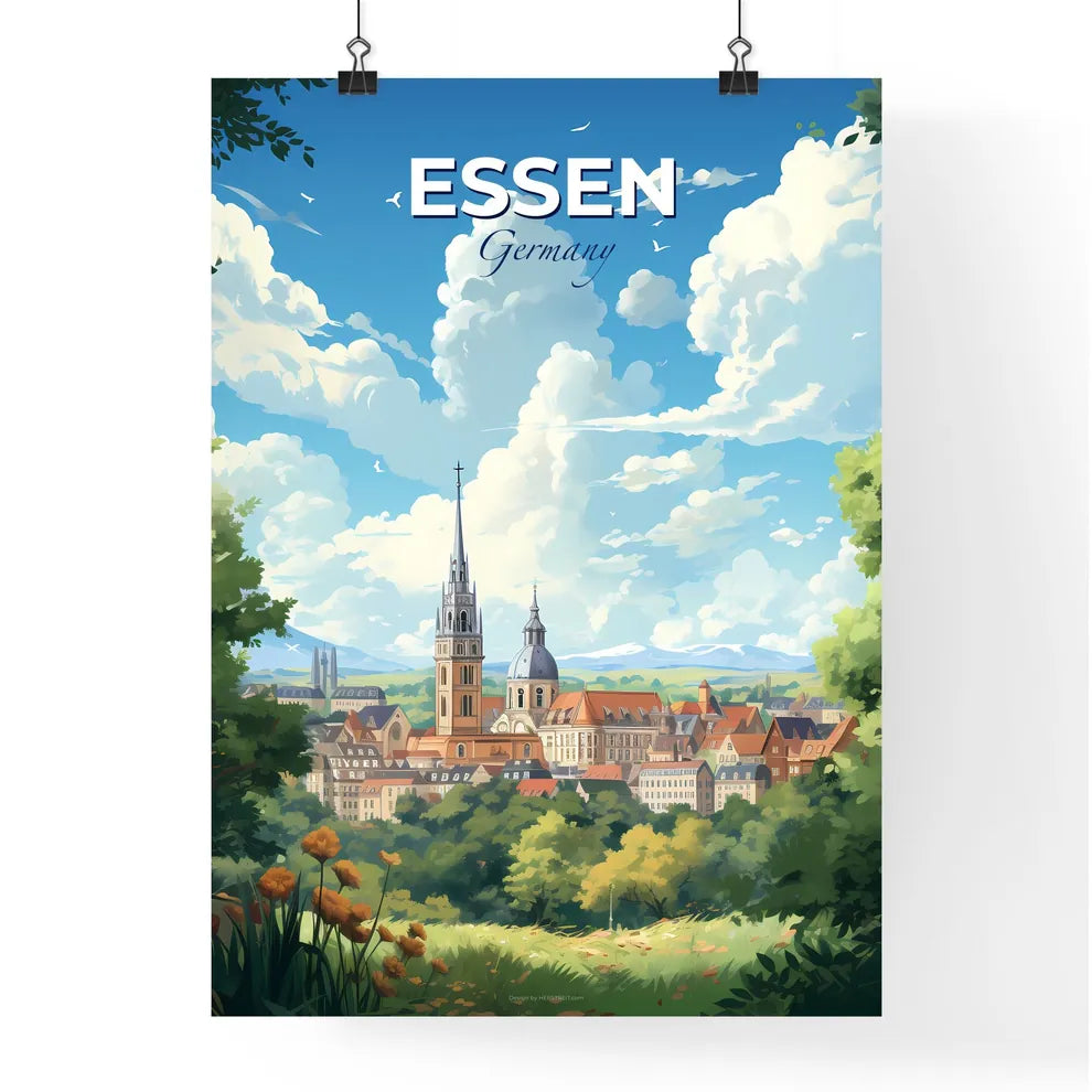 Essen Germany Skyline - A City With A Tower And Trees  - Customizable Travel Gift