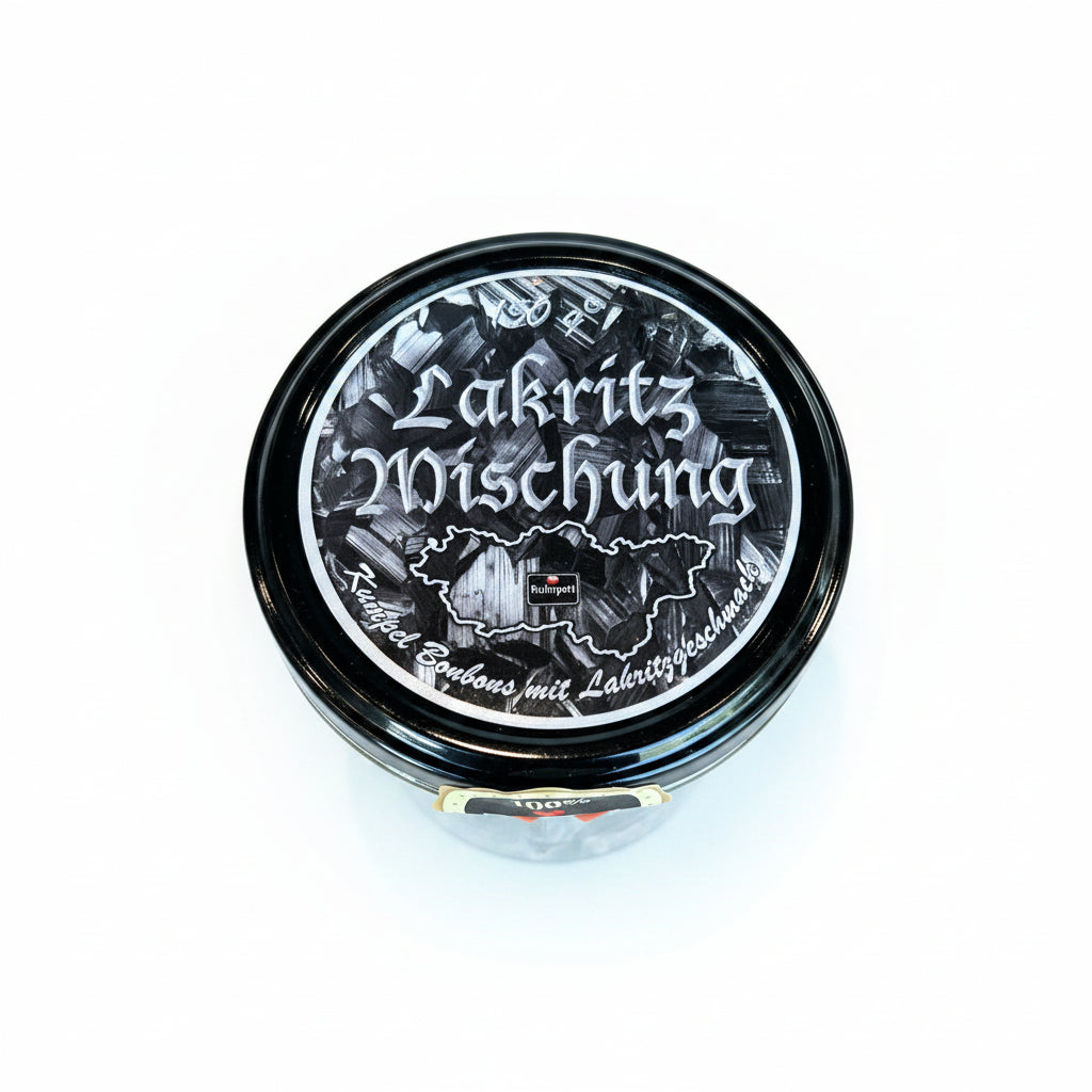 Lakritz Mischung Bonbons im Glas –  mit Lakritzgeschmack aus dem Ruhrgebiet, süße Lakritzbonbons im dekorativen Vorratsglas von Manufaktur Ruhr Essen