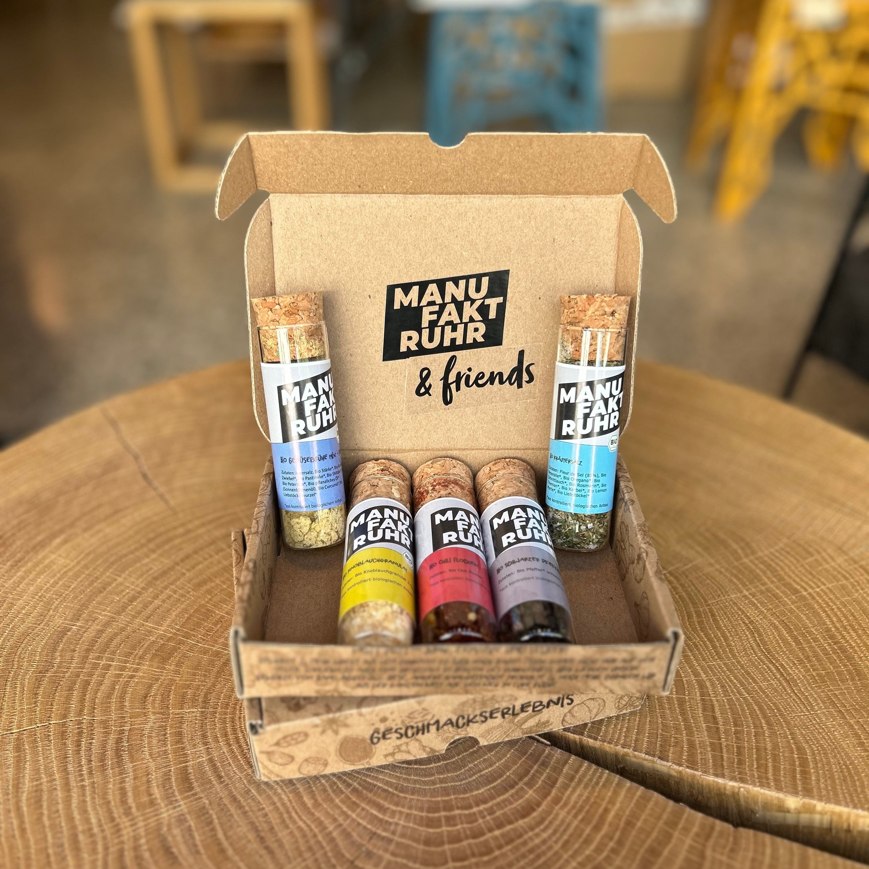 Tasty Pott MANUFAKT.RUHR Gewürzbox mit fünf ausgewählten Gewürzmischungen im Geschenkset – hochwertige Gewürze zum Kochen, Grillen und Verschenken