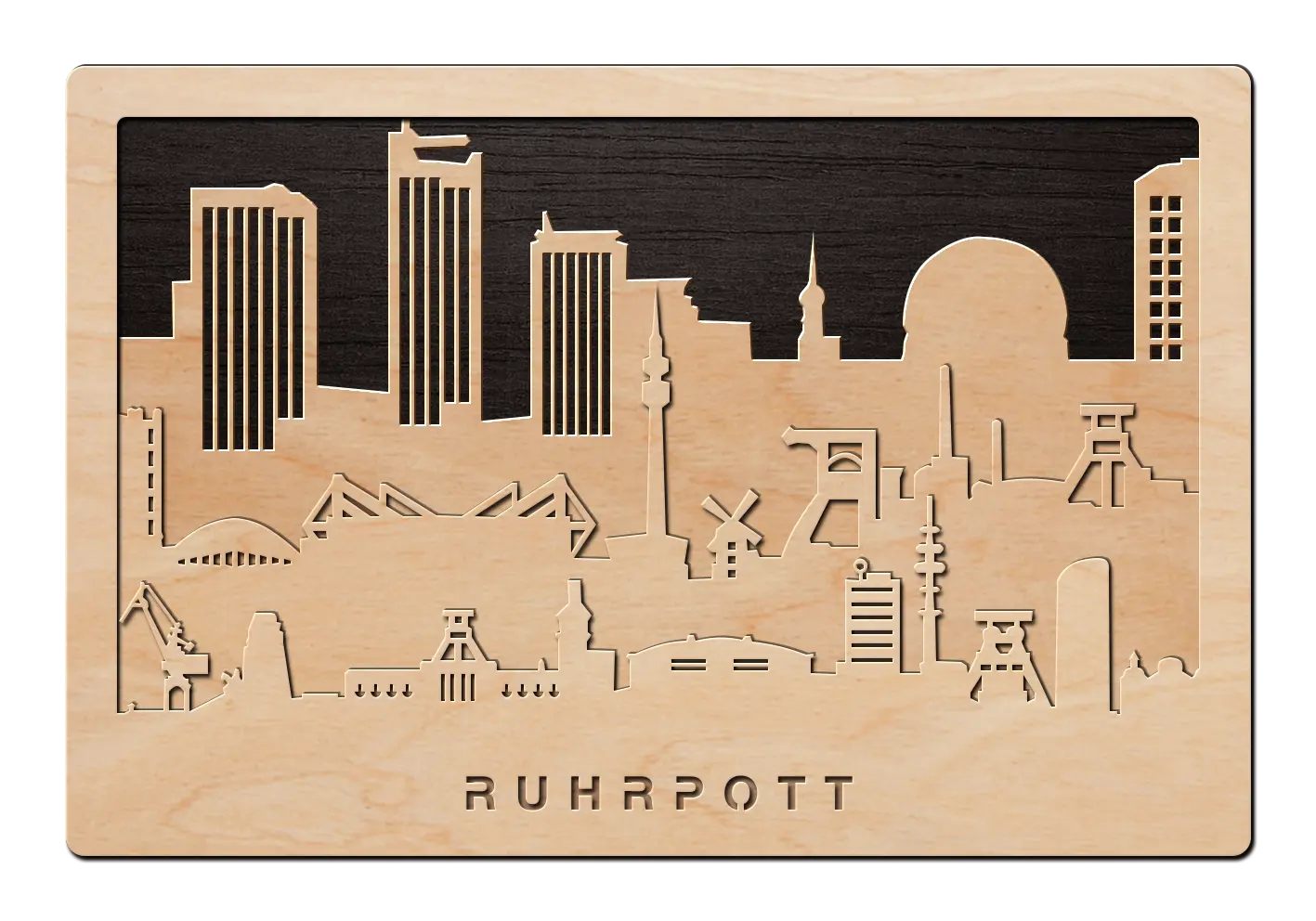 3D Wandbild aus Holz Skyline Ruhrpott 2017