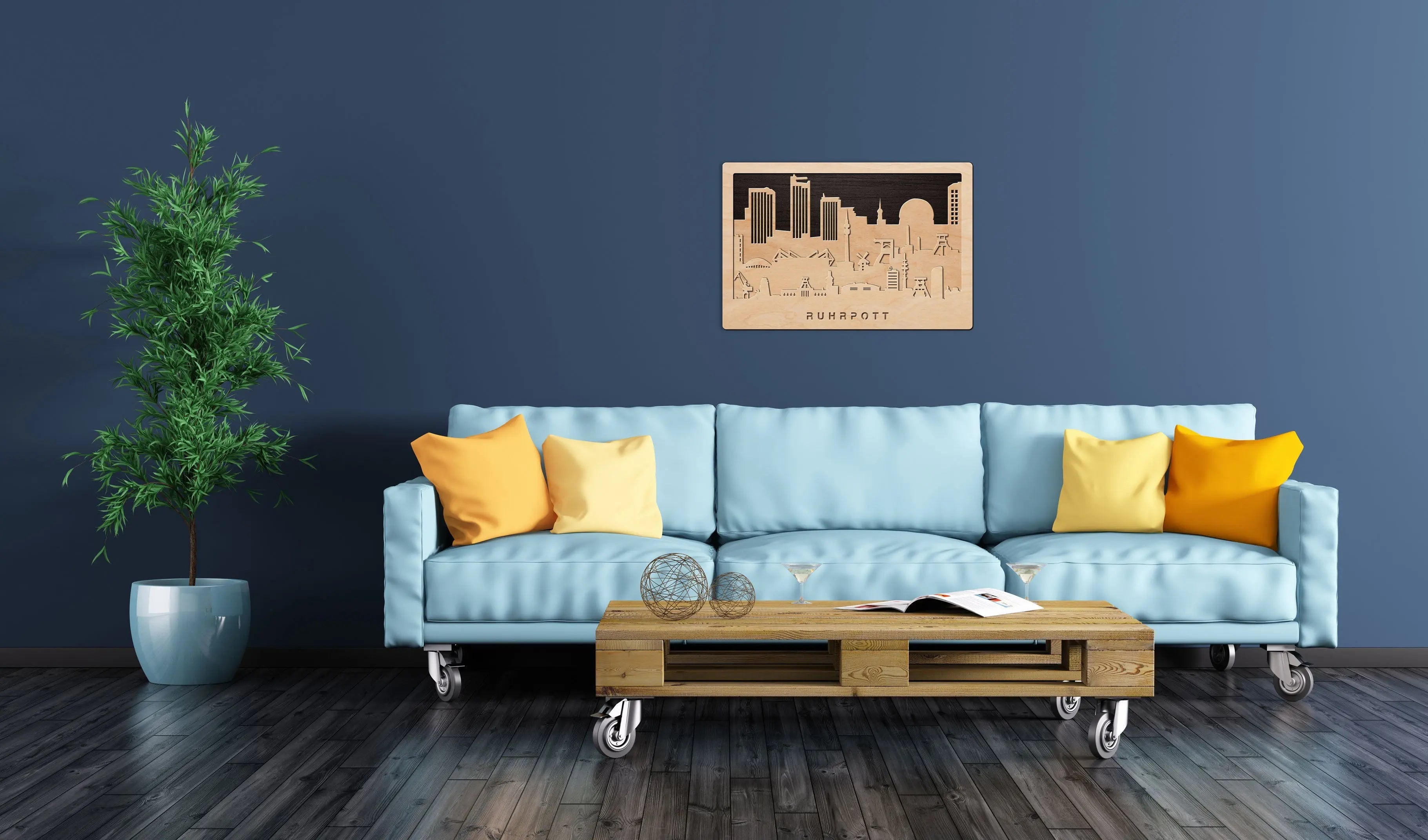 3D Wandbild aus Holz Skyline Ruhrpott 2017